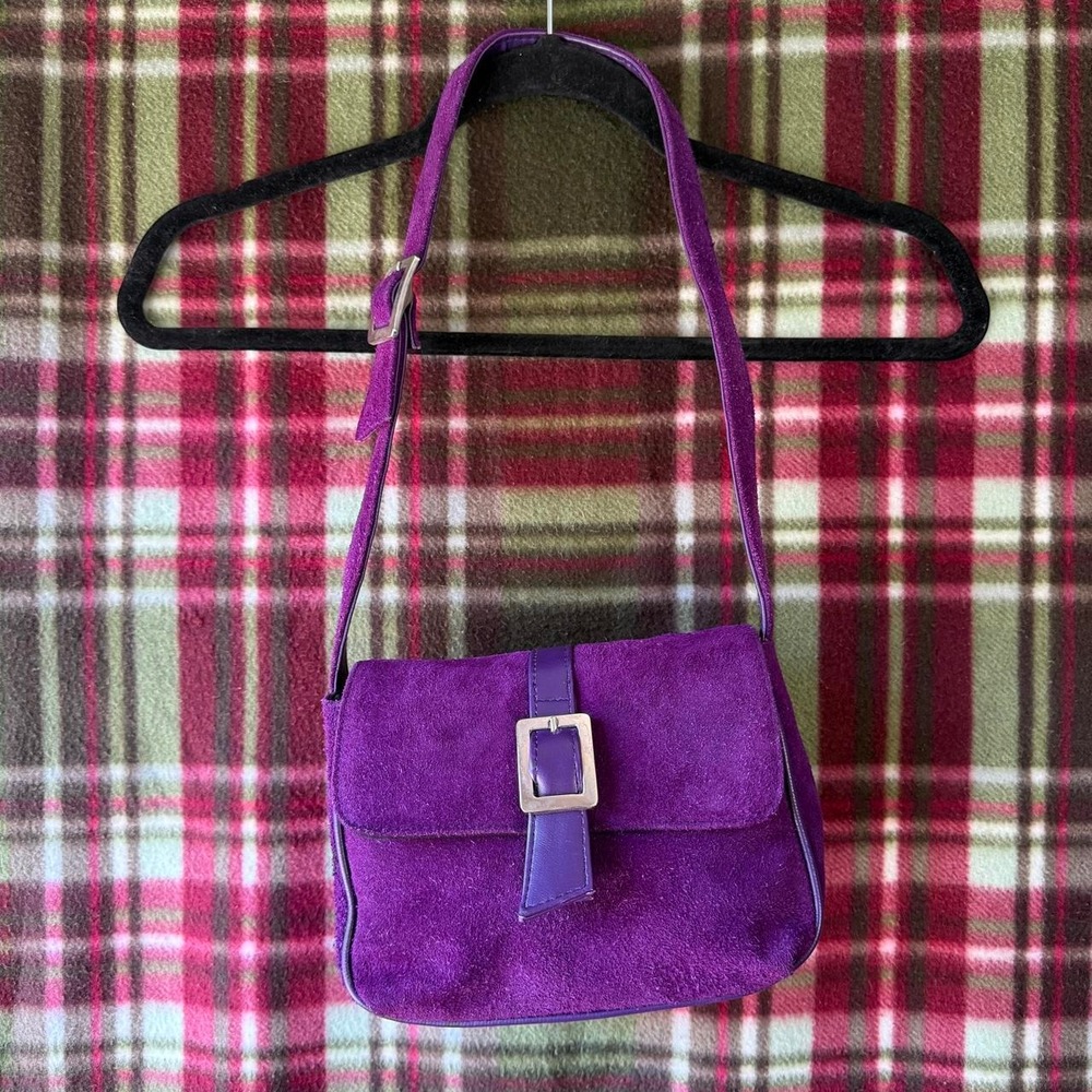 Purple Suede Shoulder Bag Y2K Crossbody Purse Buckle Detail